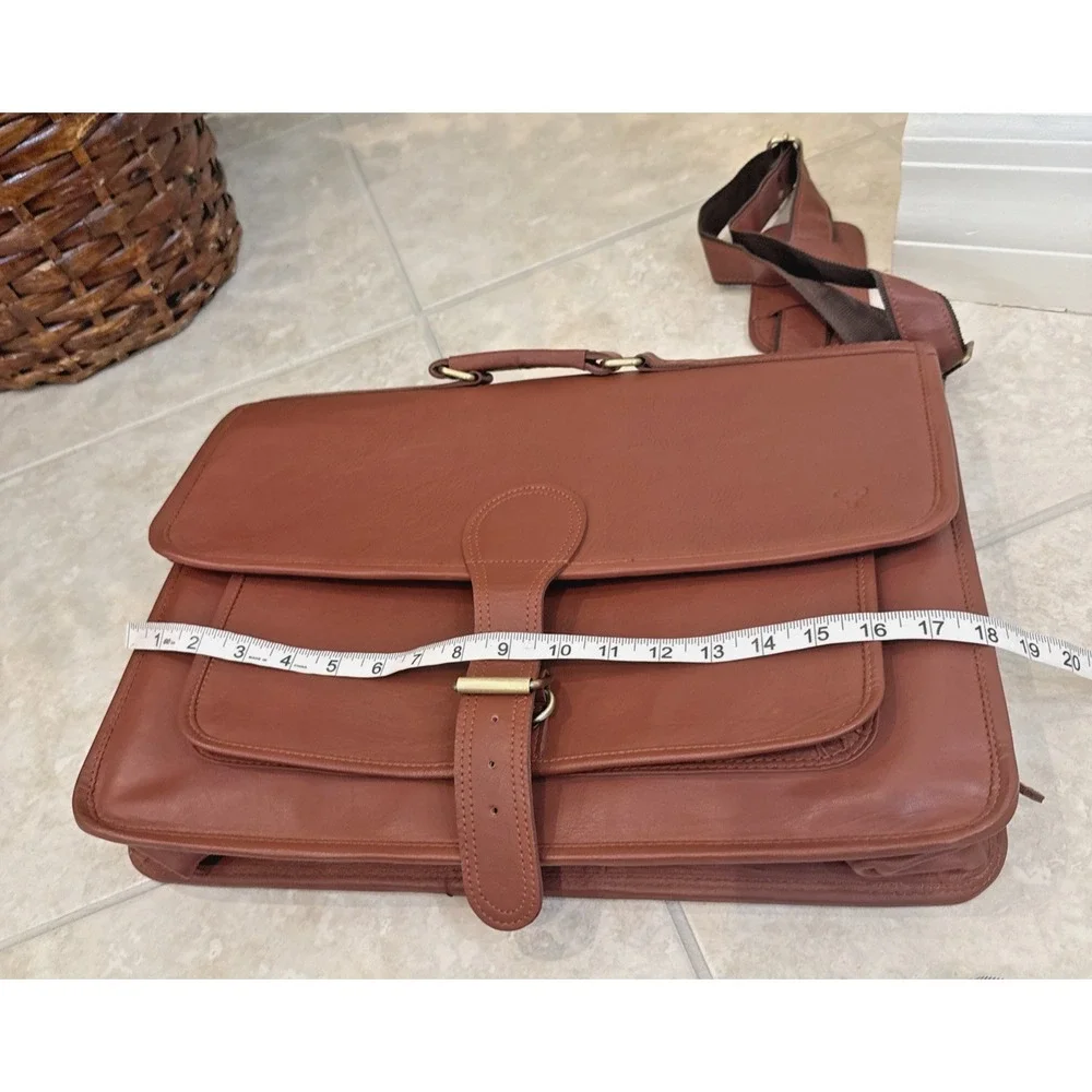NEW James Leather Brown Briefcase Attaché Bag Career Travel Shoulder Teacher